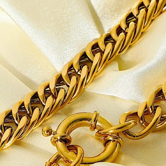 Statement Curb Gold Plated Cuban Chain Toggle O Ring Chunky Choker Necklace - Picture 9 of 9